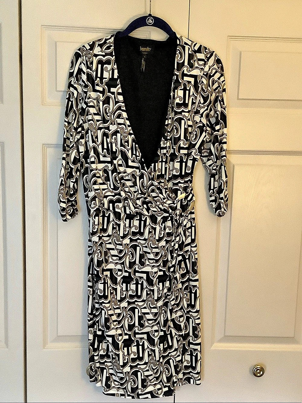Laundry by Shelli Segal Abstract Midi Dress in Black & White Size Large Like New